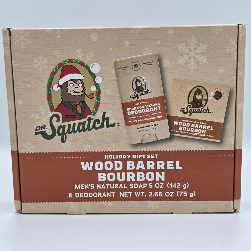 Dr. Squatch Wood Barrel Bourbon 5oz Natural Soap Bar & 2.65oz Deodorant Gift Set